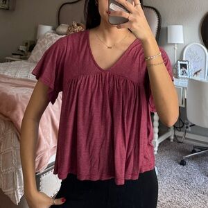 Good Luck Gem Red & White V-Neck Blouse